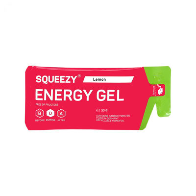 SQUEEZY Energy Gel Zitrone + Koffein 33g – Energy Gel Verpackung | FuelBox