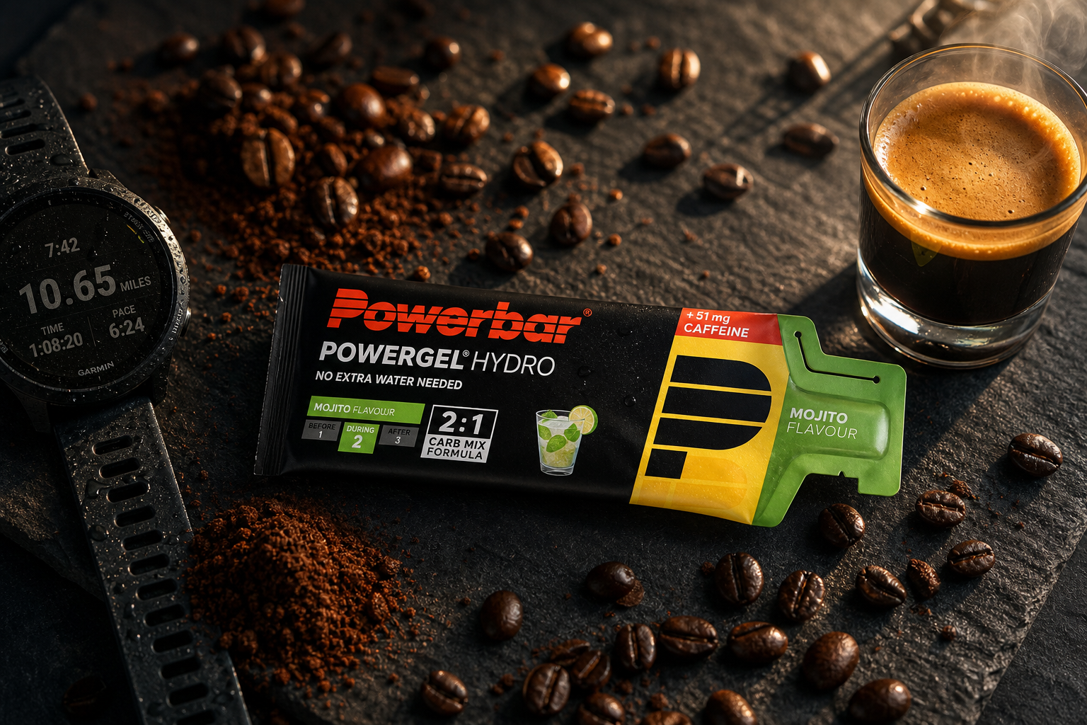 Koffein-Gels mit Sportuhr und Trainingszubehör für Energie Gel mit Koffein im Wettkampf