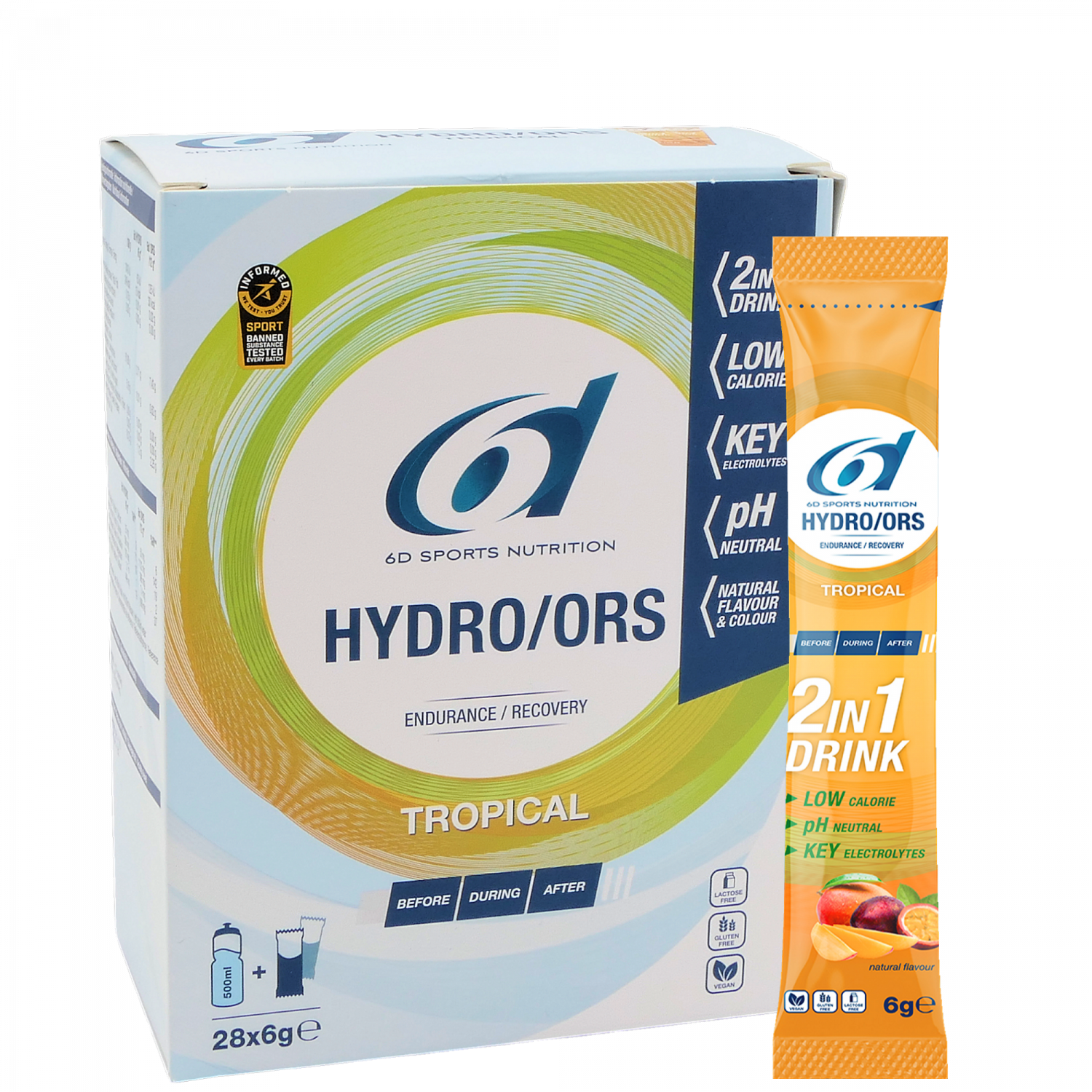 6D Hydro ORS – Tropical · Box mit 28 × 6 g