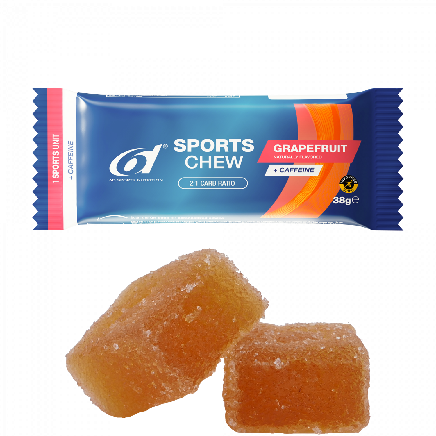 6D Sports Chew Gummy Bar Active Line – Grapefruit + Koffein
