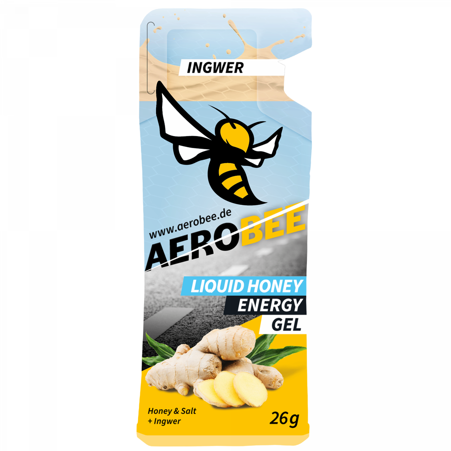 AEROBEE Liquid Honey Energy Gel Ingwer 26g – Energy Gel Verpackung | FuelBox