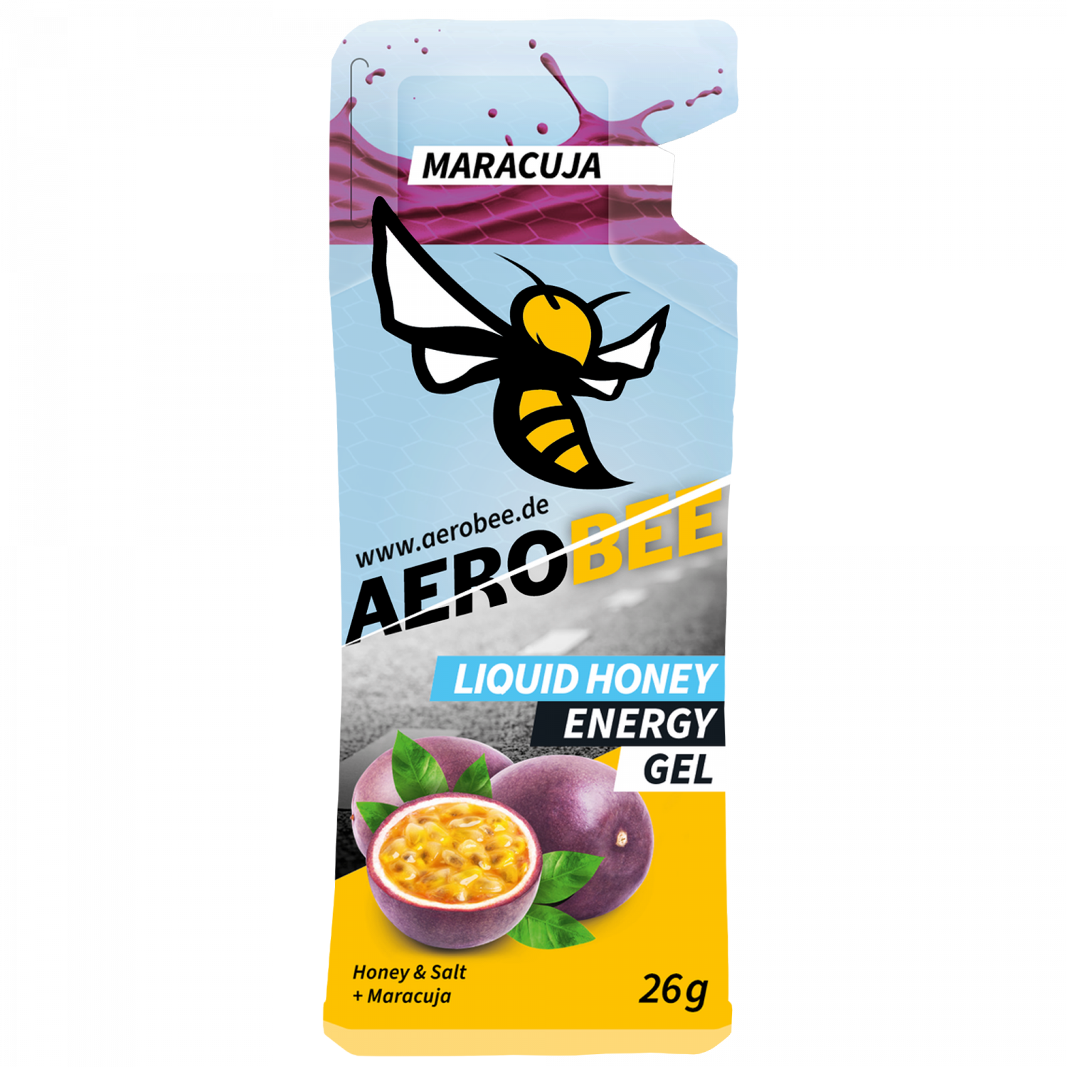 AEROBEE Liquid Honey Energy Gel Maracuja 26g – Energy Gel Verpackung | FuelBox
