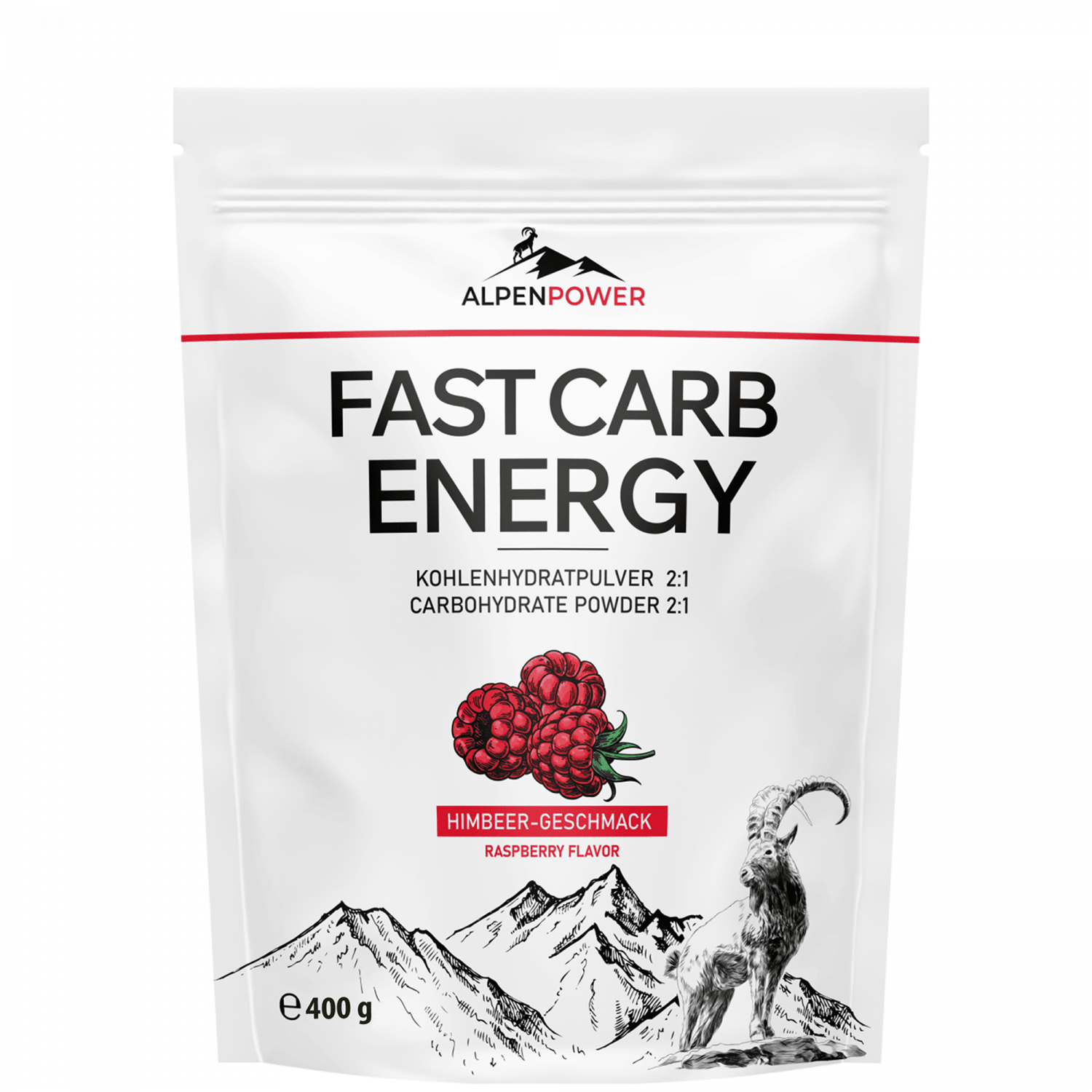 AlpenPower Fast Carb Energy Drink – Himbeere · 400 g