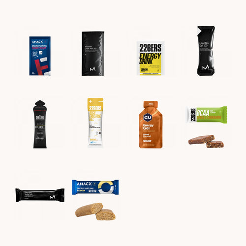 Endurance Box mit Carb Drinks, Energy Gels und Energieriegeln
