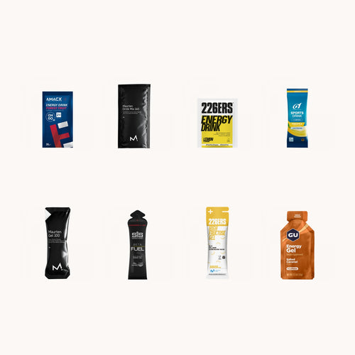 Carb Drink und Gel Starter Box mit vier Sportgetränken und vier Energy Gels