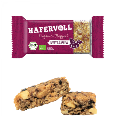 HAFERVOLL Organic Flapjack – Beere-Cashew