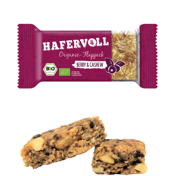 HAFERVOLL Organic Flapjack – Beere-Cashew