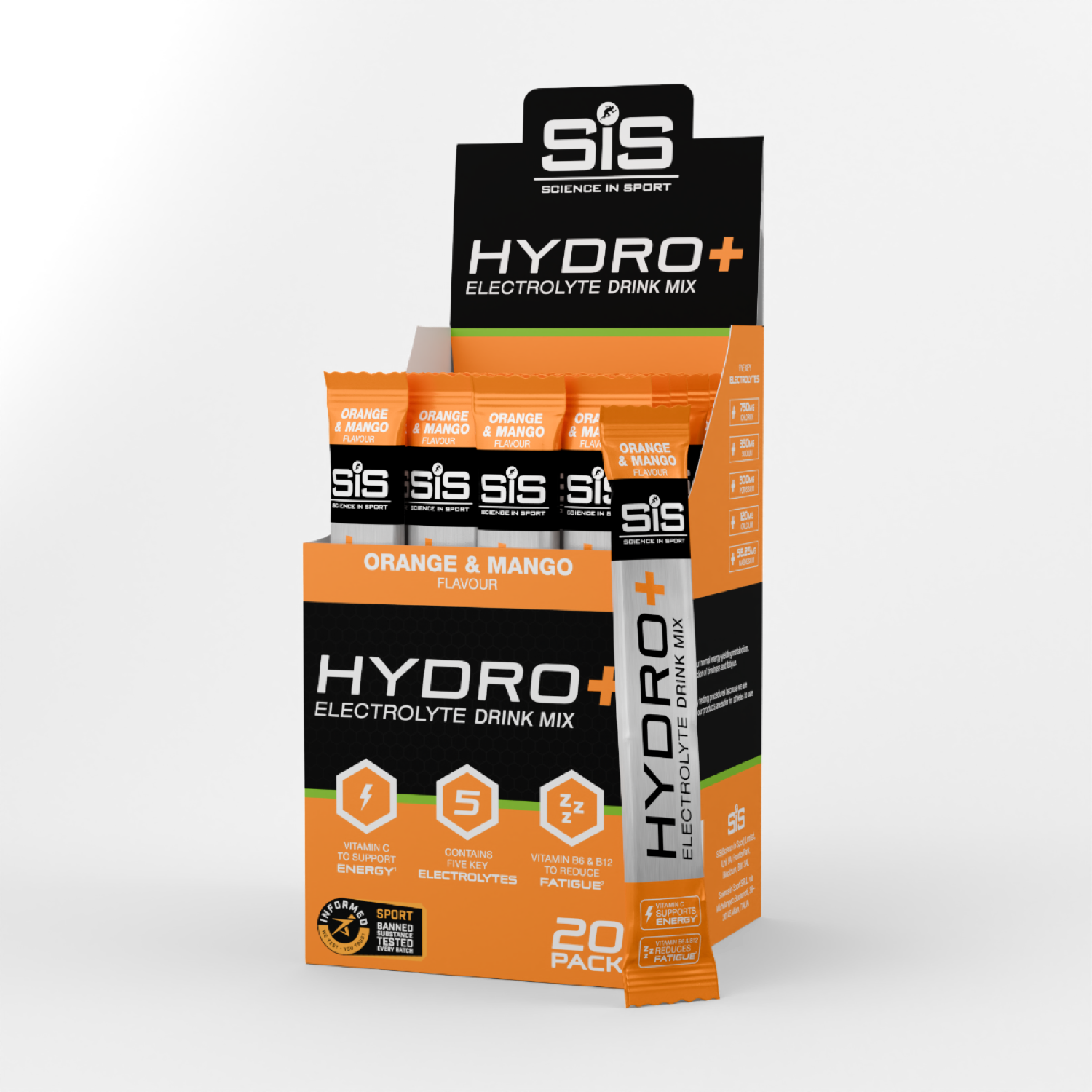 SiS HYDRO+ Electrolyte Drink Mix – Orange Mango · Box mit 20 × 4,3 g