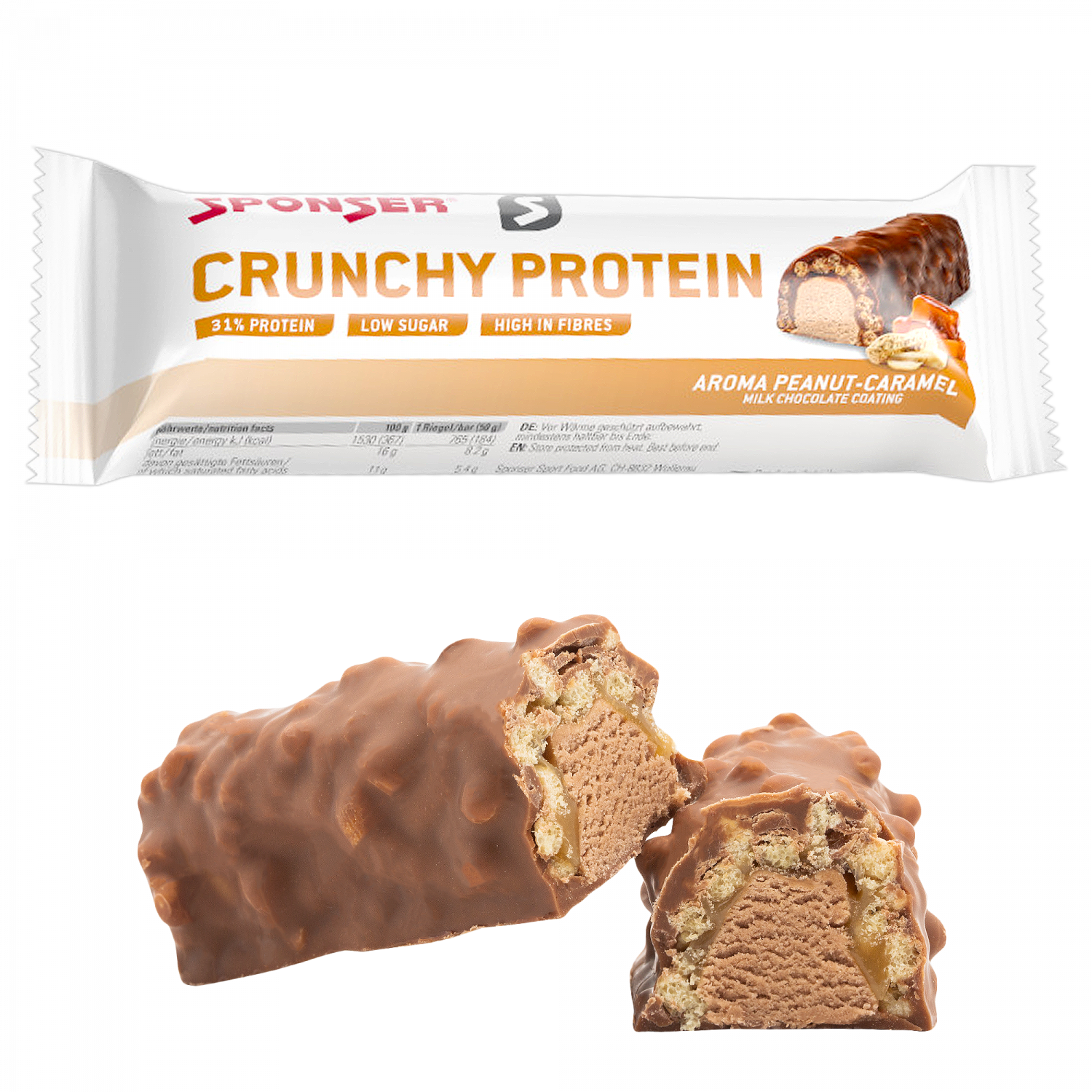 Sponser Crunchy Protein Bar Low Sugar – Erdnuss-Karamell