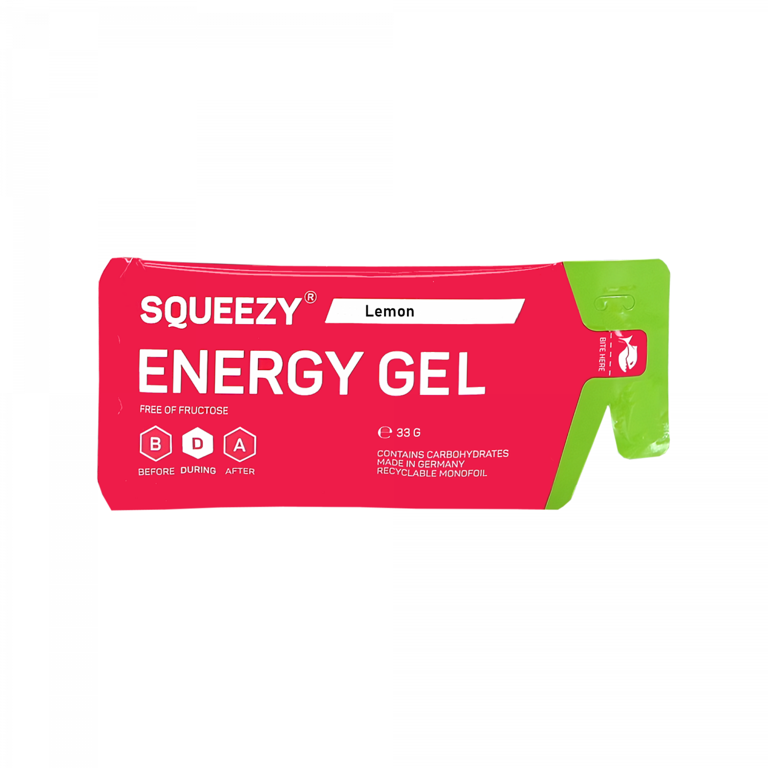 SQUEEZY Energy Gel Zitrone + Koffein 33g – Energy Gel Verpackung | FuelBox